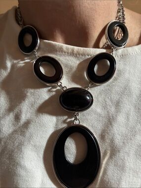 Vintage Black Oval Statement Necklace + matching earrings